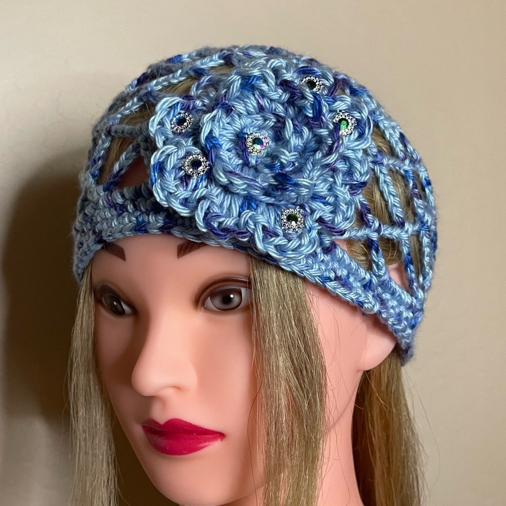 Blue crochet mesh hat. Scull hat, mesh branie, summer hat.